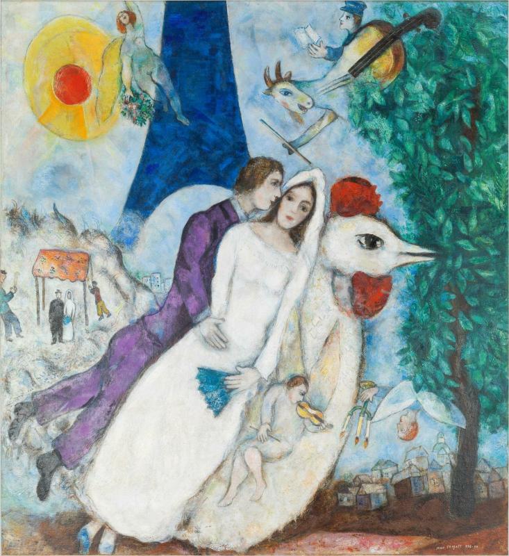 Lire la suite à propos de l’article Les mariés de la Tour Eiffel – Marc Chagall